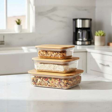 Milex 3-Piece Bamboo Lid Glass Container Set